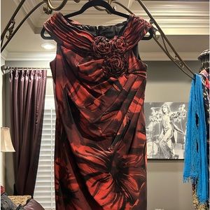 Adrianna Papell red and black floral cocktail dress size 8